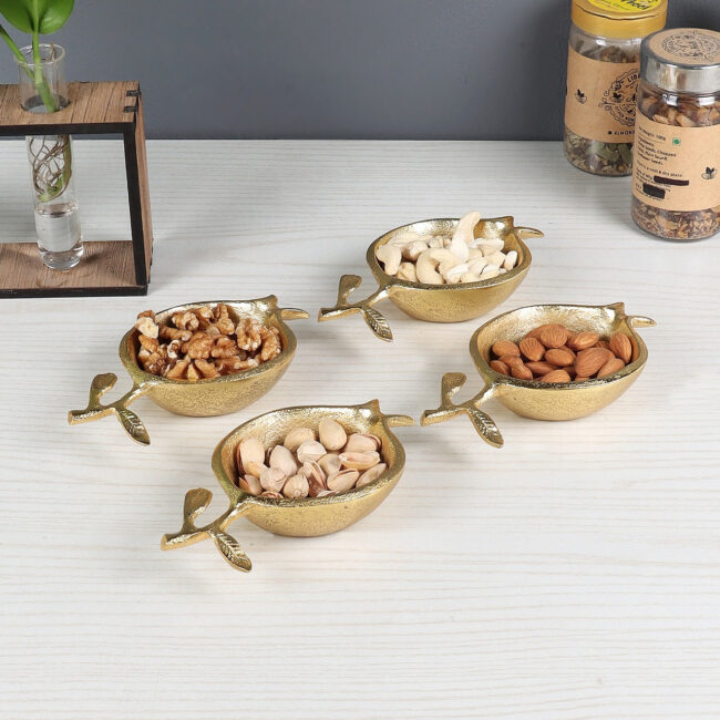 Pomegranate Shape Dry Fruits Platter Set of 4 idekors