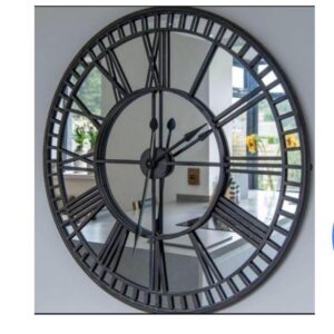Round metal clock panel with mirror idekors