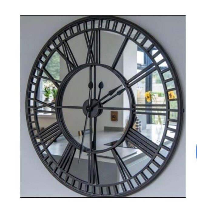 Round metal clock panel with mirror idekors