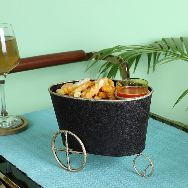 Wheel Barrow Snacks Platter with chutney Glass idekors